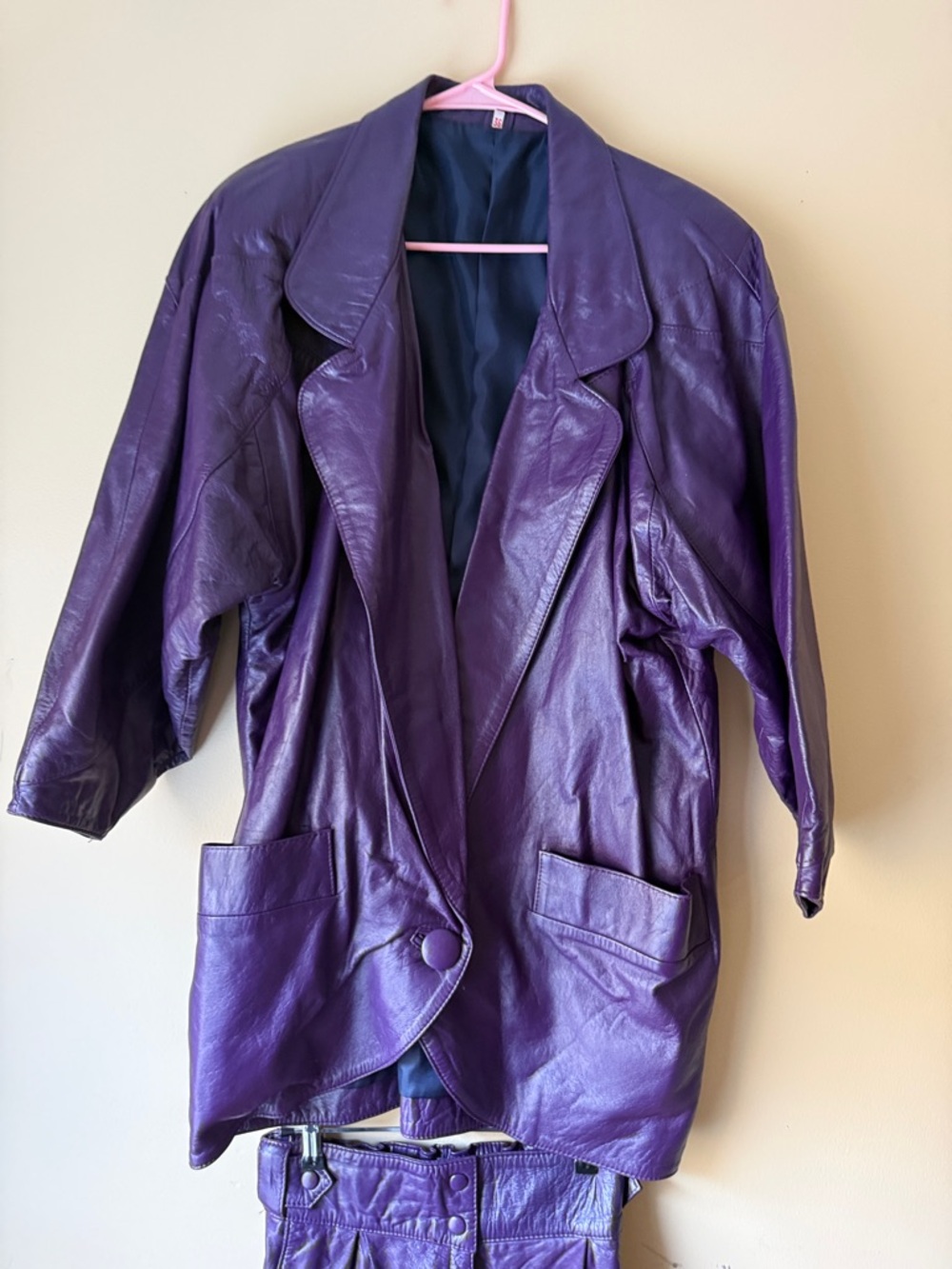 80s vintage!!! Bold Purple Leather Jacket and Pants Set - Picture 2 of 11